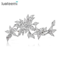 Flower Wedding Brooch for Wedding Brida Clear Cubic Zircon High Quality Brooch Pins Bouquet Jewellery for Women LUOTEEMI