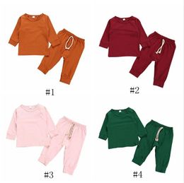 Kids Clothes Baby Solid Long Sleeve Clothing Sets Child T Shirt Pants Suits Autumn Cotton Warmer Top Trouser Casual Clothing Set PY717