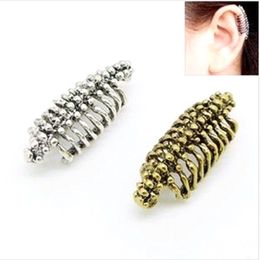 Cool Gothic Punk Style Skull Vertebral Ear Clip Bone Shape Earring Cuff Without Earhole 2 Colours