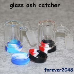 14mm Male Glass Ash Catcher with Colours silicone container straight silicone water bong oil rig