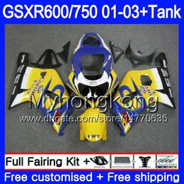 +Yellow HOT hot Tank For SUZUKI GSX-R750 GSXR 750 600 K1 GSXR600 01 02 03 294HM.18 GSX R600 R750 GSXR-600 GSXR750 2001 2002 2003 Fairings