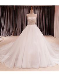 Real Pictures Court Train Wedding Dresses Layerst Tulle with Beading Strapless Bridal Gowns Beads with Sequins Saudi Arabia