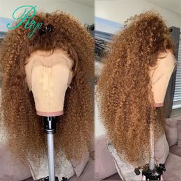 Light Brown Kinky Curly Synthetic Lace Front Wig 180density Glueless Free Part Preplucked Brazilian Wigs Bleached Knots for Women