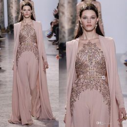 Elie Saab Jumpsuits Prom Dresses With Cape Beaded Sequins Long Sleeve Formal Occasion Evening Dress