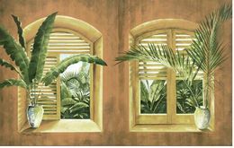 photo wallpaper for walls European and American style vintage window sill banana tree TV background wall