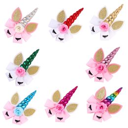 Hot Girls Bowknot Hairpins Chidren's Colorful Barrettes Unicorn Hair Bows Hair Clip Glittering Hair Accessories Kids Headwear 8 Colors