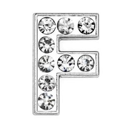 50PCS/lot 8mm F Silver Slide Letter Full Rhinestones Charms Fit For 8mm DIY leather bracelet phone strips SL0003