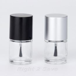 1PC 10ML Nail Polish Bottle with Brush Refillable Empty Cosmetic Containor Glass bottle Nail Art Manicure Tool Black Silver Caps288z