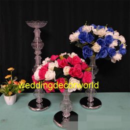 Display Flower Stand Candle Holder Road Lead Table Centrepieces Metal clear acrylic Stand Pillar Candlestick Fo Wedding Candelabra decor458