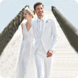Custom Made White Men Suits For Wedding Bridegroom Slim Fit Formal Costume Marriage Homme Groom Wear Prom Tuxedos 3Pieces Man Blazer Jacket