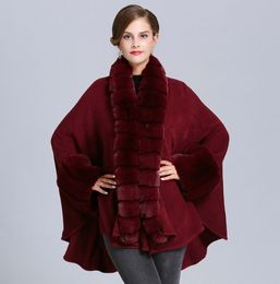 Female Faux fox fur solid Cape Poncho Cardigan Knitting lady shawl stole wraps Sweater #4143