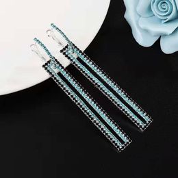 Fashion-r needle diamond rectangle dangle earrings for women luxury designer colorful diamonds iced out wedding engagement earrings gifts