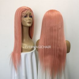 Full Lace Human Hair Wigs Silky Straight Pink Colour Brazilian Virgin Human Hair 150 Density Lace Front wig With Baby Hair Glueless