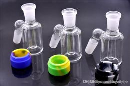 new fashion 14mm 18mm Glass Ash catcher with Detachable Silicone container base for dab oil rig Bongs mini glass ashcatcher bong