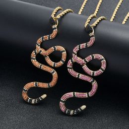 Animal Snake Pendant Necklace With Rope Chain Gold Color Bling Cubic Zircon Hip hop Jewelry For Gift