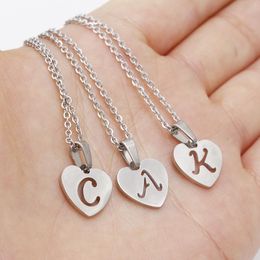 Heart Pendant Hollow Letters Necklace Stainless Steel Women Choker Necklace Jewellery A-Z 26 Initials Choker Necklaces Gifts