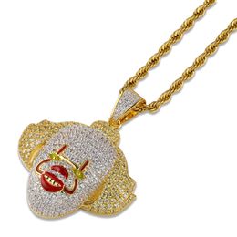 18K Gold and White Gold Plated CZ Cublic Zircon Cosplay Classic Clown Pendant Chain Necklace Hip Hop Jewellery for Men and Women Wholesale