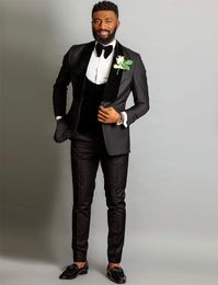Black Wedding Tuxedos 2019 Velvet Shawl Lapel One Button Fashion Mens Suits For Prom (Jacket+Pants+Bow+Vest)Custom Made