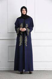 Fas Kaftan Abiye Lacivert Müslüman Abiye giyim Uzun Kollu Aplikler Örgün Elbise Zarif 2019 Gelinlik Modelleri Dubai Abaya