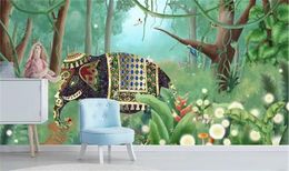 Custom Mural 3D Wallpaper Nordic Tropical Plant Coconut Tree Animal Elephant Landscape TV Background Wall Jungle Mural Wallpaper