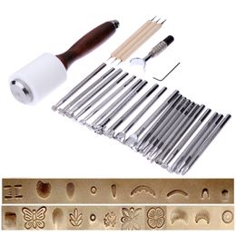 Freeshipping 25 Pcs/lot Craft Leather Carving Knife Blade Tools Stamps For Needlework Leather Hammer Embossing Beveler Kit Diy Leather Craft