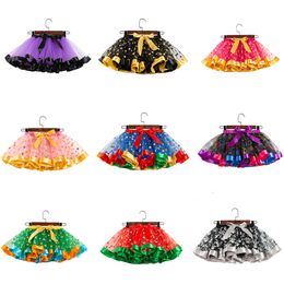 Halloween Dot Girls Tutu Skirt Printed Bow Children's Half-length Mesh Skirt Kids Dress Baby Skorts Christmas Halloween Outfits M575