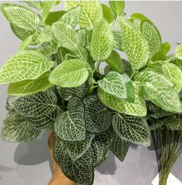 Home Garden Decoration 7 Forks Net Leaf Artificial Plants Green Grass Tress Silk Fake Flowers Simulation Plant Wall Material GB220