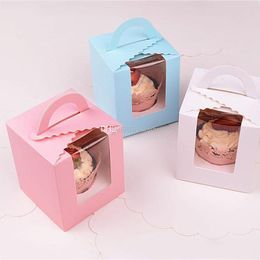 Gift Pack Box Cupcake Boxes With Window With Handle Macaron Kitchen Dining Bar Party Birthday Supplies 6colors HH9-2279