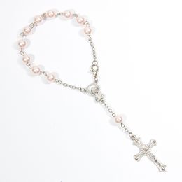 // 25 Pc White Baptism Favors with Angels Mini Rosaries Silver Plated Acrylic Beads//Recuerditos De Bautismo//Christening Favors//Decenarios//