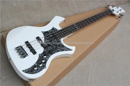 Special Shape 4 Strings White Body Electric Bass Guitar with Rosewood Fingerboard,2 Pickups,Chrome Hardware,Can be customized