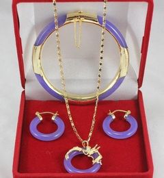 jewelryCostume Jewellery Purple Jade Bangle Earring Dragon Pendant Set