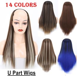 Synthetic U Part Wig 26 Inches Simulation Human Hair Soft Wigs For Women in 14 Colours