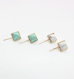Fashion Gold Colour Stereoscopic triangle White Green Turquoise Marble earrings Natural Stone Stud Earrings Jewellery For Women