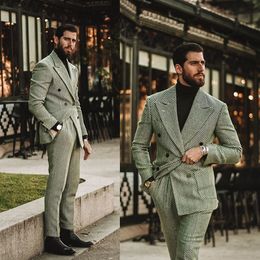New Unique Design Mens Tuxedos Wedding Suits Groom Double Breasted Peaked Lapel Formal Work Prom Office Blazer(Jacket+Pants)