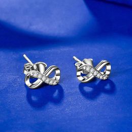 Trendy Infinity Crystal 925 Silver Stud Earrings Digital 8 Round CZ Cubic Zirconia Earring For Women Fashion Wedding Party Jewellery