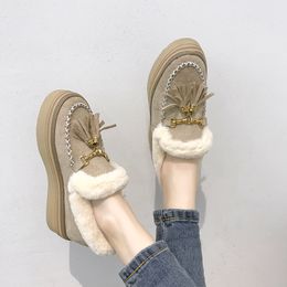 Hot Sale- shoes hyoma womens studented casual Skate flat thick heel flatform shoes keep warm Doug shoes increasing height