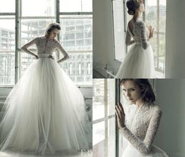 Ersa Atelier Boho Wedding Dresses A Line Deep V Neck Lace Applique Beaded Beach Wedding Dress Sweep Train Long Sleeve Bridal Gowns 4303