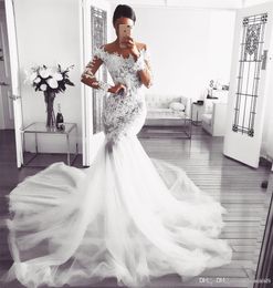 Full Lace Mermaid Wedding Dresses Sheer Neck Backless Lace Appliqued Long Sleeves Court Train Wedding Dress Bridal Gowns vestidos de novia