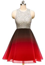 New Sexy 2019 Real Halter Crystals Gradient Prom Dresses Short Chiffon Backless Plus Size Ombre Cocktail Homecoming Party Gown QC1318