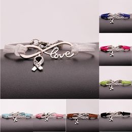 Fashion Breast cancer Awareness Hope Bracelets For Women Men Ribbon Love Charm velvet String Rope Wrap Bangle DIY Handmade jewelry