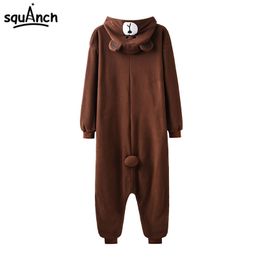 Animal Onesie Plush Size XXL Bear Kugurumi 150-190 cm Adult Women Men Pyjama Sleep Overall Polar Fleece Zipper Jumpsuit Brown T200194d