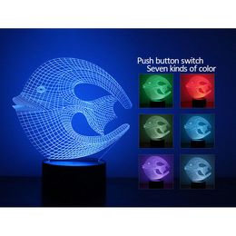 3D Fish illusion Night 7color change Touch switch table desk lamp LED light #R45