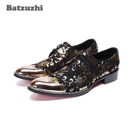 Batzuzhi Italy Model Men Shoes Designer's Leather Oxford Shoes Men Lace-up Pointed Metal Tip Men Dress Shoes Party and Wedding