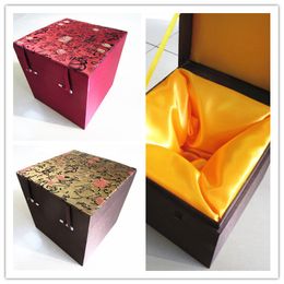 Craft Soft Luxury Wooden Square Gift Box Cube Storage Box Silk Fabric Packaging Jewellery Trinket Gemstone Collection Box