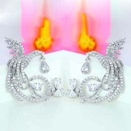 Fashion- Valentine's Day Gift Unique Luxury Rose Gold-color Multi Cz Micro Pave Setting Phoenix Bird Stud Earrings For Women