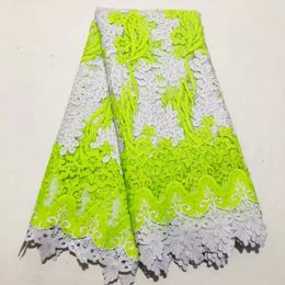 5Yards/pc Beautiful lemon green african milk silk fabric with rhinestone and embroidery french mesh lace for dress LS13-3