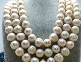 Gorgeous13-14mm South Sea Baroque white pearl necklace 925 necklace