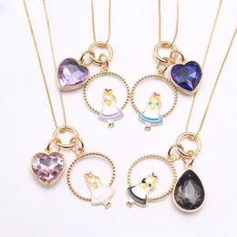 Cute Kids Child Crystal Heart Girl Pendants Necklace Fashion Baby Long Chain Necklace Charming Jewelry Accessories