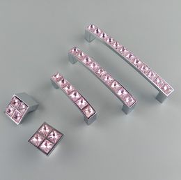 Crystal Glass Series Diamond Pink Furniture Handles Door Knobs Dresser Drawer Wardrobe Kitchen Cabinets Cupboard Pull Door Accessories