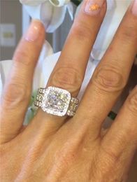 Rulalei 3CT Vintage Fashion Jewellery 925 Sterling Silver Princess Cut White Topaz CZ Diamond Gemstones Promise Women Wedding Bridal Ring Gift